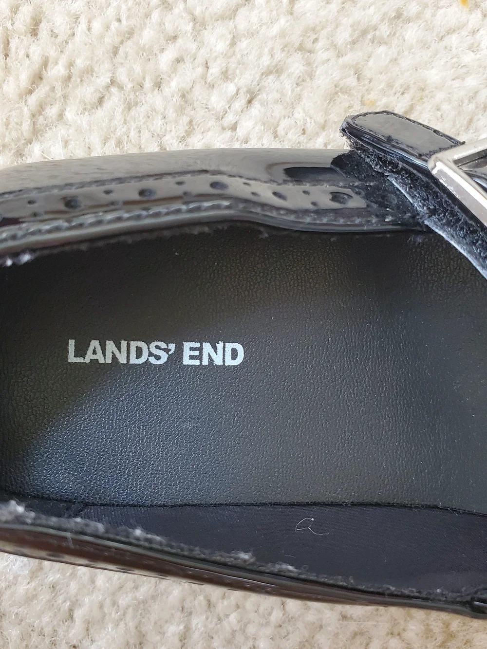 Lands' End Black Patent Youth Mary Jane with Buckle.  Size 13